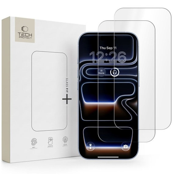 Tvrzené sklo Glass Fit+ 2-PACK pro iPhone 16 Pro / 17 / 17 Pro / 18 Pro, čirá, Tech-Protect