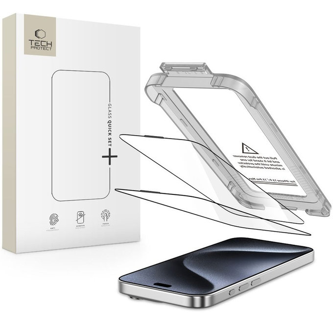 Tvrzené sklo Quick Set+ 2-PACK pro iPhone 15 Pro, černá, Tech-Protect