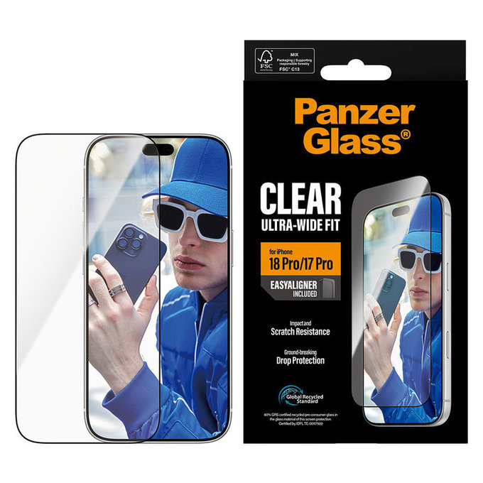 Tvrzené sklo UWF s aplikátorem pro iPhone 18 Pro/17 Pro, Černá, PanzerGlass