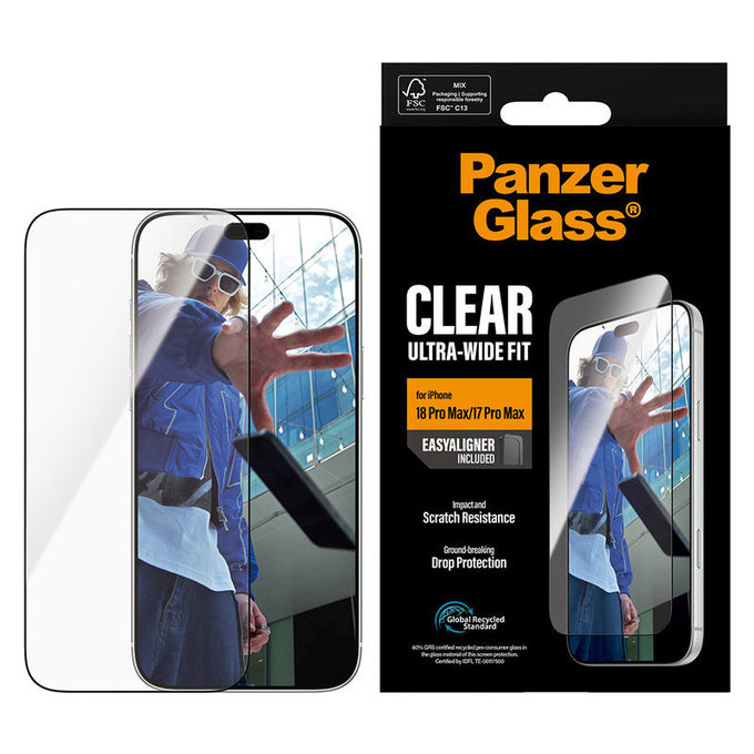 Tvrzené sklo UWF s aplikátorem pro iPhone 18 Pro Max/17 Pro Max, Černá, PanzerGlass