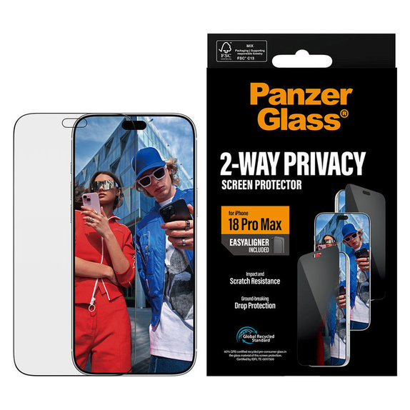 Tvrzené sklo UWF 2-Way Privacy s aplikátorem pro iPhone 18 Pro Max, Černá, PanzerGlass