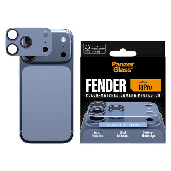 Ochranný kryt objektivu Fender pro iPhone 18 Pro, Italian Blue, PanzerGlass