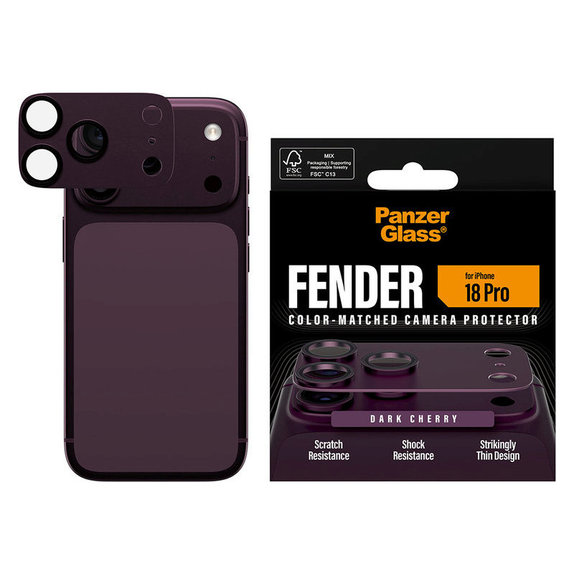 Ochranný kryt objektivu Fender pro iPhone 18 Pro, Dark Cherry, PanzerGlass