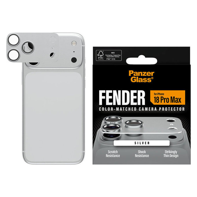 Ochranný kryt objektivu Fender pro iPhone 18 Pro Max, Stříbrná, PanzerGlass