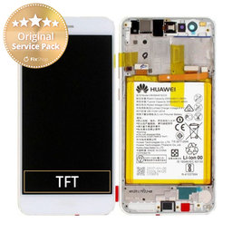 Huawei P10 Lite - LCD Displej + Dotykové Sklo + Rám + Baterie (Pearl White) - 02351FSC, 02351FSB Genuine Service Pack