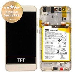 Huawei P10 Lite - LCD Displej + Dotykové Sklo + Rám + Baterie (Platinum Gold) - 02351FSN Genuine Service Pack