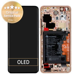 Huawei P40 Pro - LCD Displej + Dotykové Sklo + Rám + Baterie + Senzor Otisku Prstu (Blush Gold) - 02353PJL Genuine Service Pack