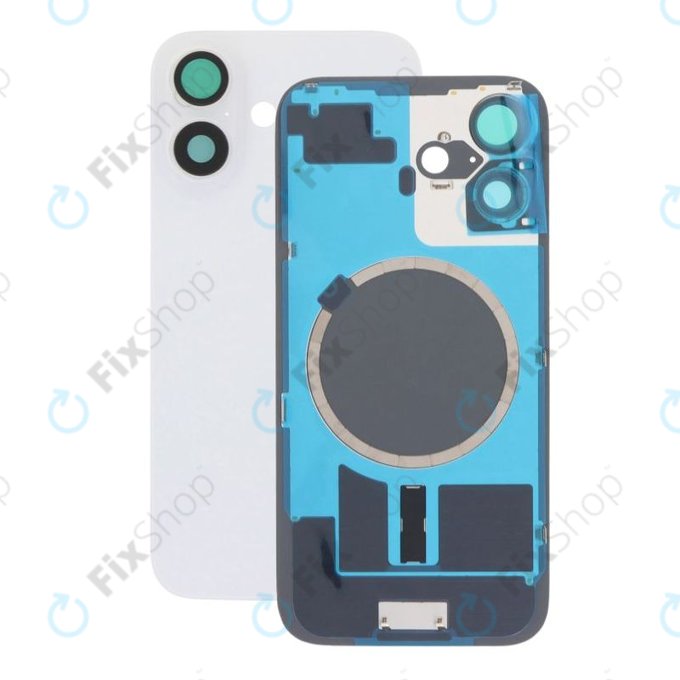 Apple iPhone 16 - Sklo Zadního Housingu + Sklíčko Kamery + Kovová Destička + Magsafe Magnet (White)