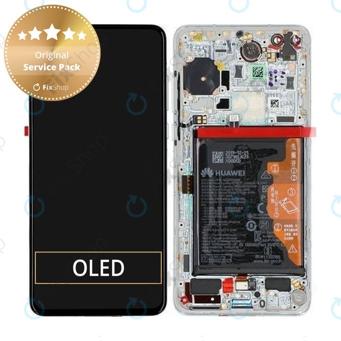 Huawei P40 - LCD Displej + Dotykové Sklo + Rám + Baterie + Senzor Otisku Prstu (Ice White, Silver Frost) - 02353MFW Genuine Service Pack