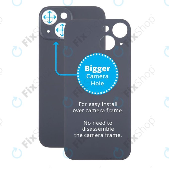 Apple iPhone 15 - Sklo Zadního Housingu se Zvětšeným Otvorem na Kameru (Black)