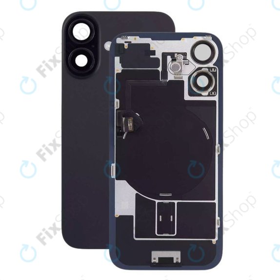Apple iPhone 16 Plus - Sklo Zadního Housingu + Sklíčko Kamery + Kovová Destička + Magsafe Magnet + Flex Kabel (Black)