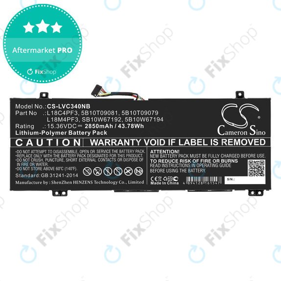 Baterie pro Lenovo Ideapad C340, Ideapad Flex, 2850mAh, Li-Pol, 15.36V, L18C4PF3, HQ