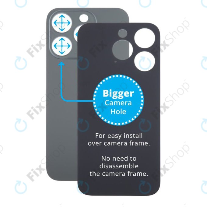 Apple iPhone 15 Pro - Sklo Zadního Housingu se Zvětšeným Otvorem na Kameru (Black Titanium)