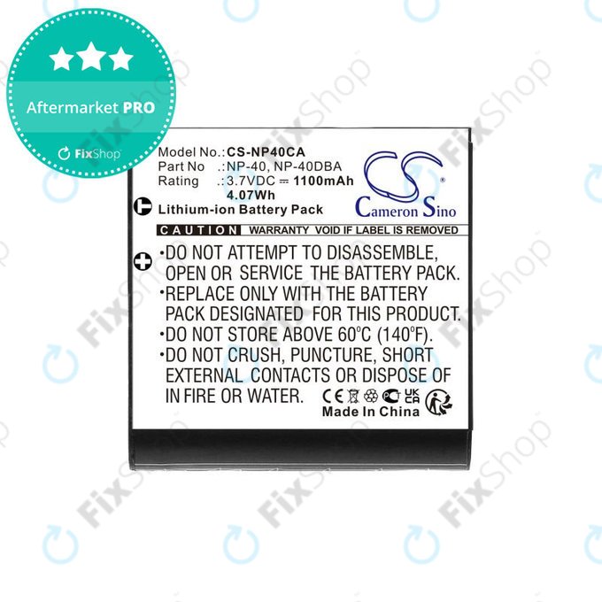 Baterie pro Casio Exilim Ex-FC100, 1100mAh, Li-Ion, 3.7V, NP-40, HQ