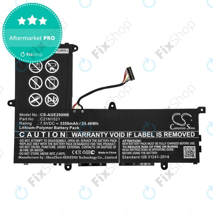 Baterie pro Asus VivoBook E200, L200, Eeebook X206, 3350mAh, Li-Pol, 7.6V, C21N1521, HQ