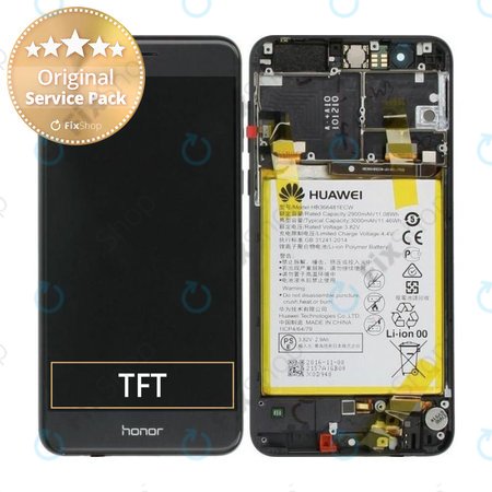 Huawei Honor 8 - LCD Displej + Dotykové Sklo + Rám + Baterie (Midnight Black) - 02350VAS Genuine Service Pack