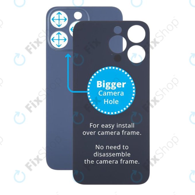 Apple iPhone 15 Pro Max - Sklo Zadního Housingu se Zvětšeným Otvorem na Kameru (Blue Titanium)