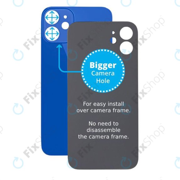 Apple iPhone 12 Mini - Sklo Zadního Housingu se Zvětšeným Otvorem na Kameru (Blue)