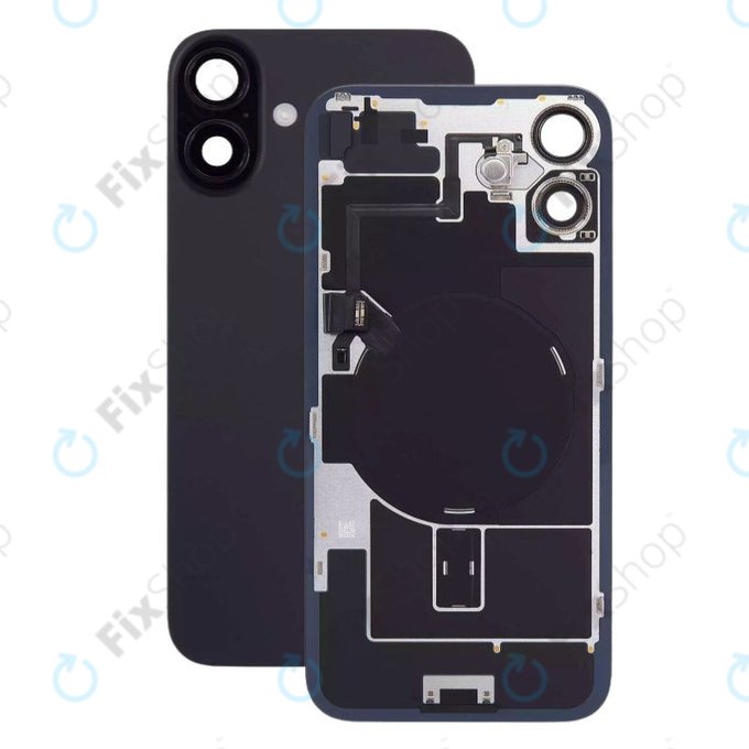 Apple iPhone 16 - Sklo Zadního Housingu + Sklíčko Kamery + Kovová Destička + Magsafe Magnet (Black)