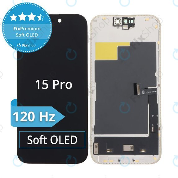 Displej Soft OLED 120Hz pro iPhone 15 Pro, Dotykové sklo s rámem, FixPremium