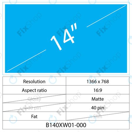 14 LCD Fat Matný LED 40 pin (Levý konektor)