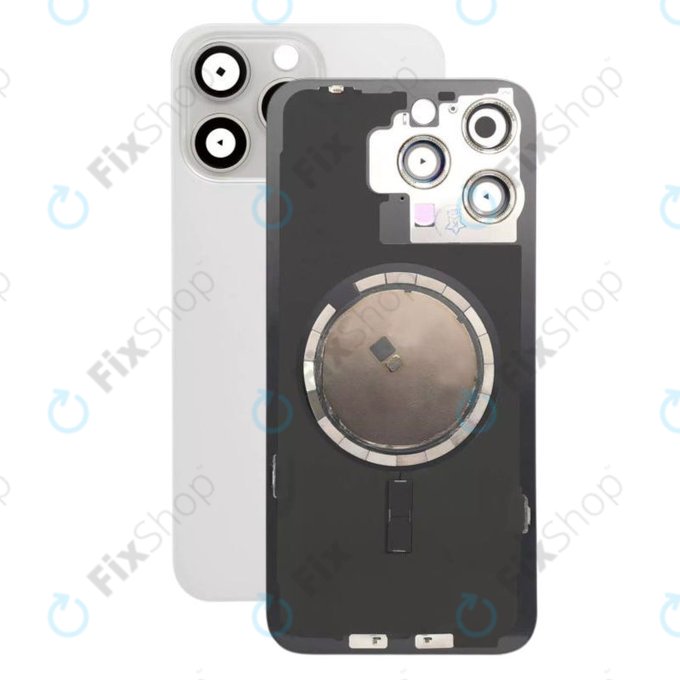 Apple iPhone 15 Pro Max - Sklo Zadního Housingu + Sklíčko Kamery + Kovová Destička + Magsafe Magnet (White Titanium)