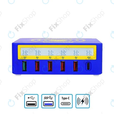 Mechanic iCharge 6 Pro - USB Servisní Nabíjecí Stanice s USB-C, USB 3.0 a Bezdrátovým Nabíjením