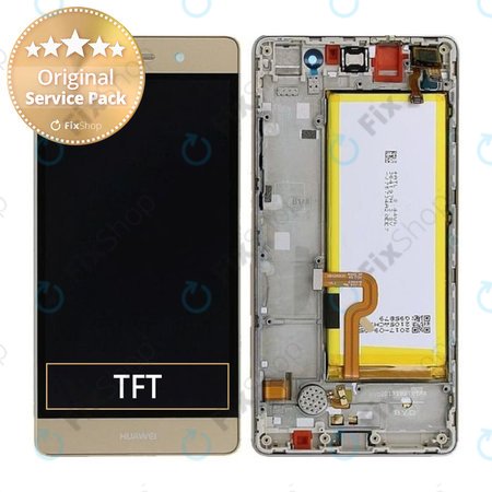 Huawei P8 Lite ALE-L21 - LCD Displej + Dotykové Sklo + Rám + Baterie (Gold) - 02350KGP, 02350KQH