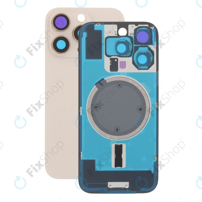 Apple iPhone 16 Pro - Sklo Zadního Housingu + Sklíčko Kamery + Kovová Destička + Magsafe Magnet (Desert Titanium)