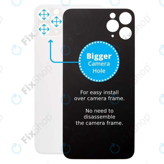 Apple iPhone 11 Pro Max - Sklo Zadního Housingu se Zvětšeným Otvorem na Kameru (Silver)