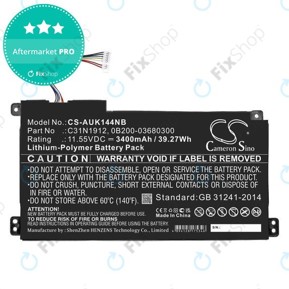Baterie pro Asus Vivobook 14, E510, 3400mAh, Li-Pol, 11.55V, C31N1912, HQ