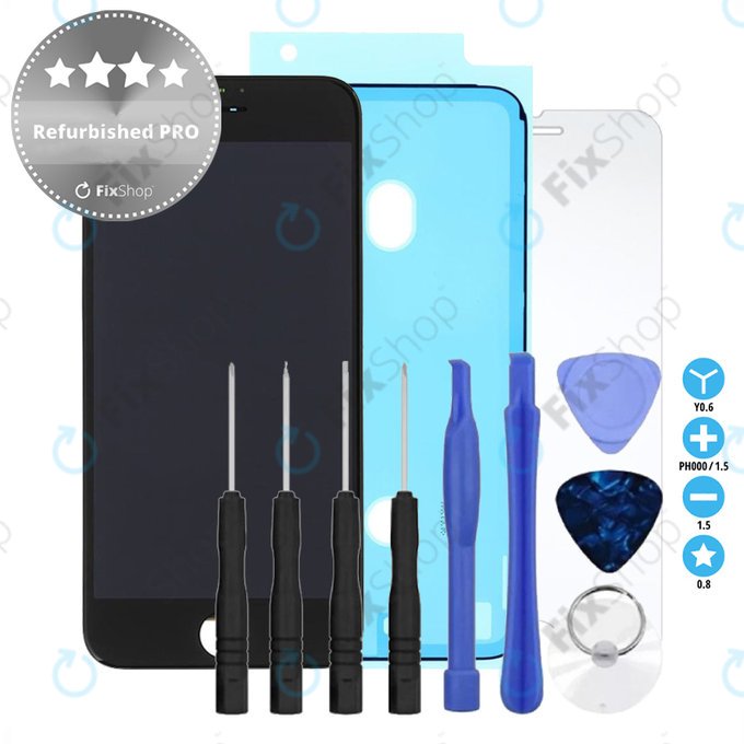 Apple iPhone 8, SE (2020), SE (2022) - LCD Displej + Dotykové Sklo + Rám (Black) Refurbished PRO + Lepka pod LCD + Tvrzené Sklo + Set Nářadí - Multipack