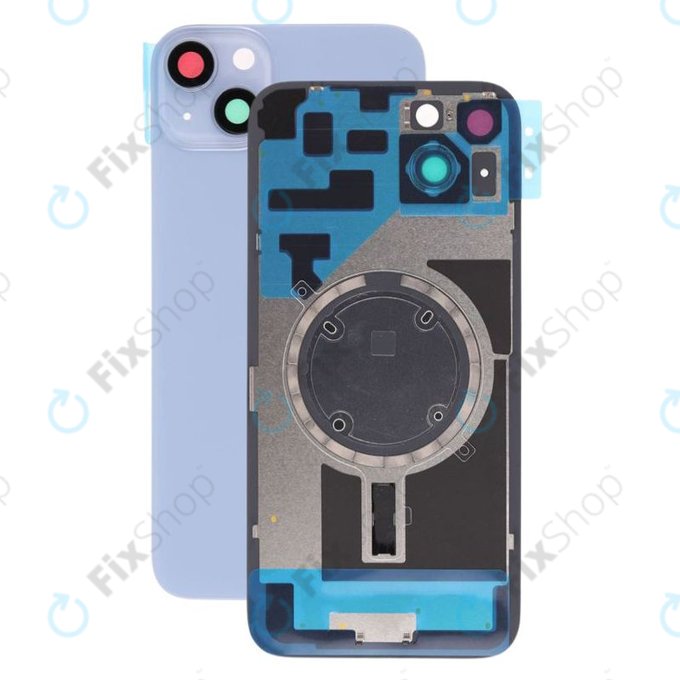 Apple iPhone 14 Plus - Sklo Zadního Housingu + Sklíčko Kamery + Kovová Destička + Magsafe Magnet (Blue)