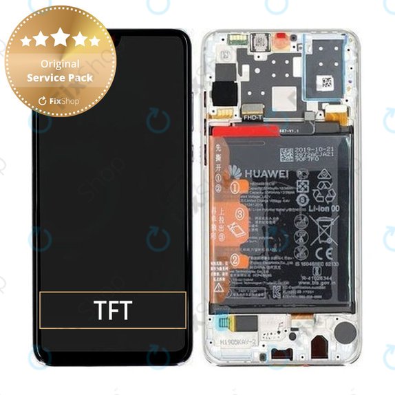 Huawei P30 Lite (2020) - LCD Displej + Dotykové Sklo + Rám + Baterie (Pearl White) - 02352PJN Genuine Service Pack