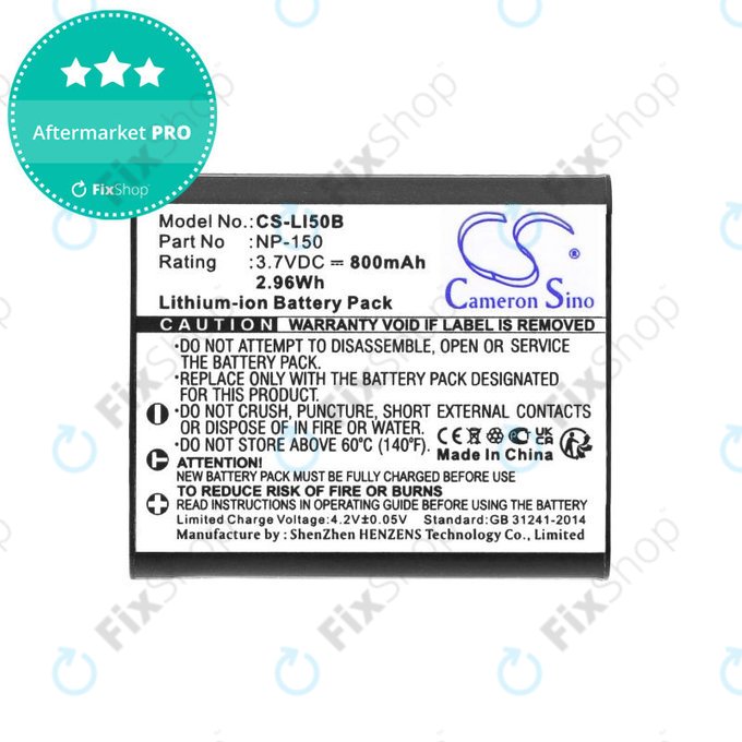 Baterie pro Olympus MJU, Casio Exilim, Kodak PIXPRO, 800mAh, Li-Ion, 3.7V, NP-150, HQ