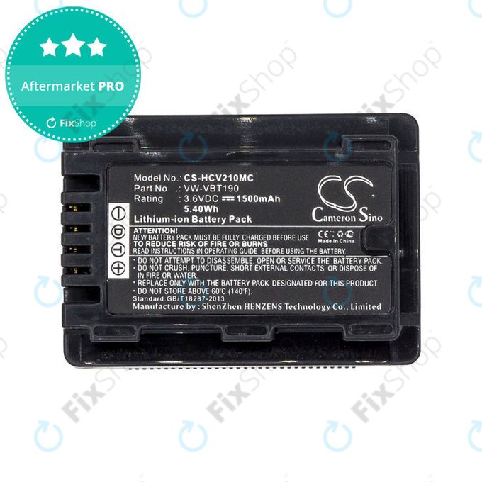 Baterie pro Panasonic HC-V210, 1500mAh, Li-Ion, 3.6V, VW-VBT190, HQ
