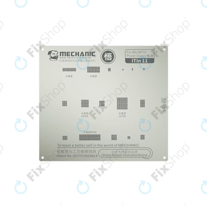 Mechanic iTin 11 - Ocelová Šablona Základní Desky pro iPhone 8, 8 Plus, X