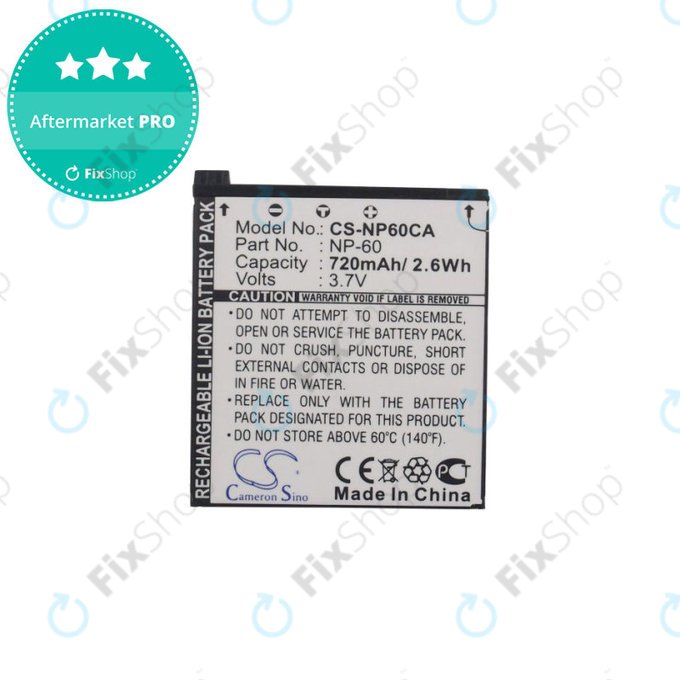 Baterie pro Casio Exilim Zoom EX-Z19, EX-Z85, EX-Z9, 720mAh, Li-Ion, 3.7V, NP-60, HQ