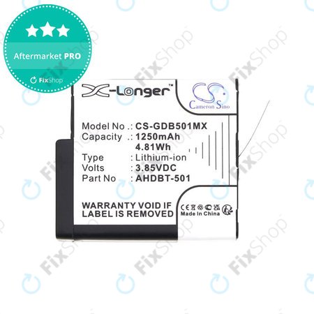 Baterie pro Gopro Hero 8, Hero 6, 1250mAh, Li-Ion, 3.85V, AHDBT-501, HQ