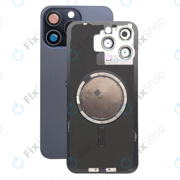 Apple iPhone 15 Pro Max - Sklo Zadního Housingu + Sklíčko Kamery + Kovová Destička + Magsafe Magnet (Blue Titanium)