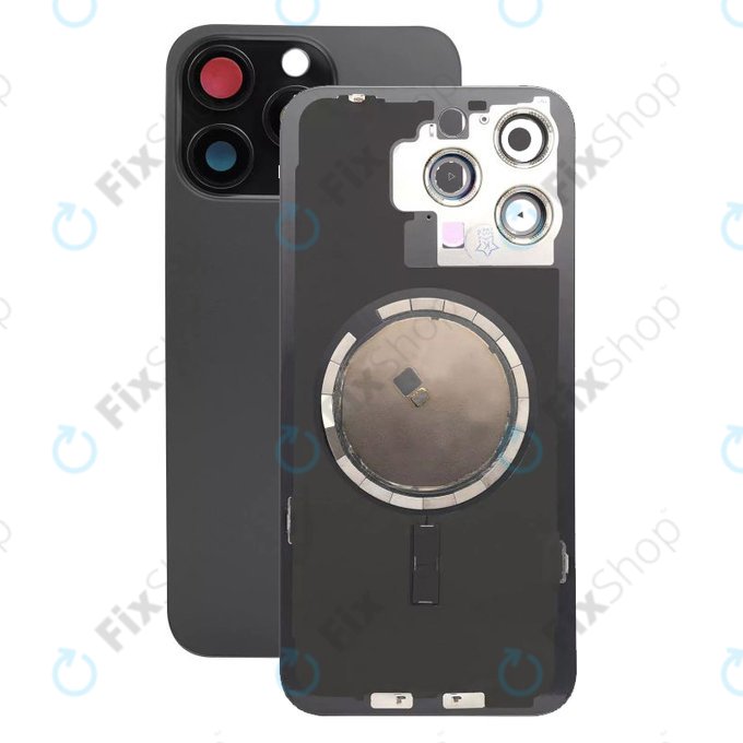 Apple iPhone 15 Pro Max - Sklo Zadního Housingu + Sklíčko Kamery + Kovová Destička + Magsafe Magnet (Black Titanium)