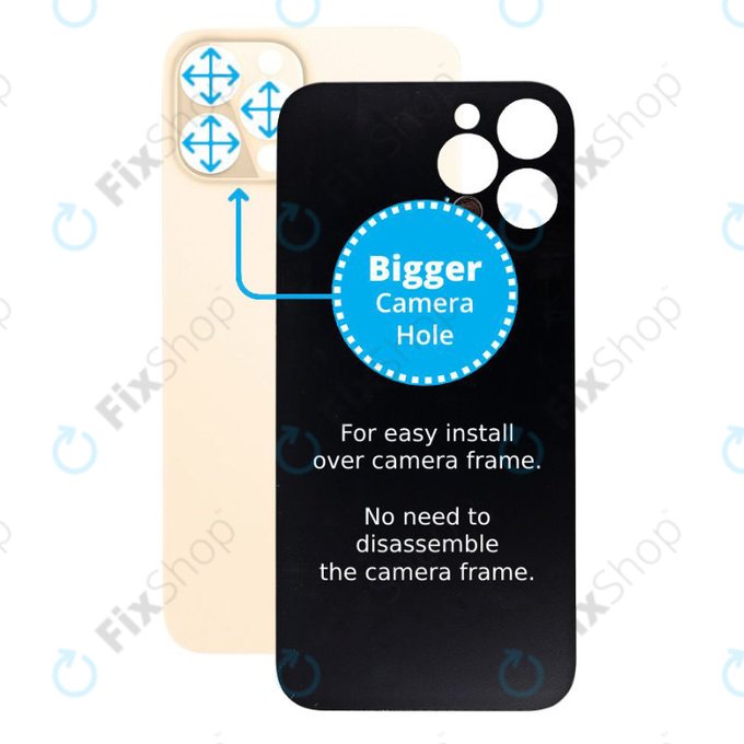 Apple iPhone 12 Pro - Sklo Zadního Housingu se Zvětšeným Otvorem na Kameru (Gold)