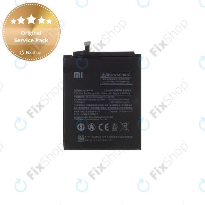 Xiaomi Redmi Note 5A, Redmi S2 (Redmi Y2) - Baterie BN31 3080mAh - 46BN31G05014 Genuine Service Pack