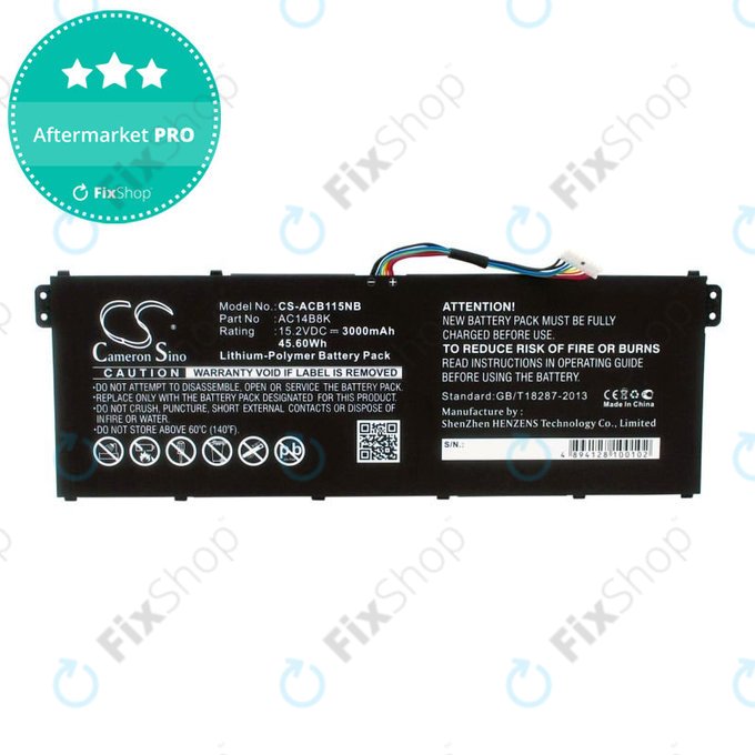 Baterie pro Acer Aspire 5, 7 E5, V3, Chromebook 11, 13, 15, 3000mAh, Li-Pol, 15.2V, AC14B18K, HQ