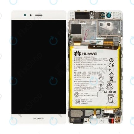 Huawei P9 - LCD Displej + Dotykové Sklo + Rám + Baterie (White) - 02350RRY, 02350RKF Genuine Service Pack