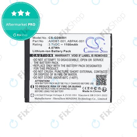 Baterie pro GoPro HD Hero, Hero2, 1100mAh, Li-Ion, 3.7V, AHDBT-001, HQ