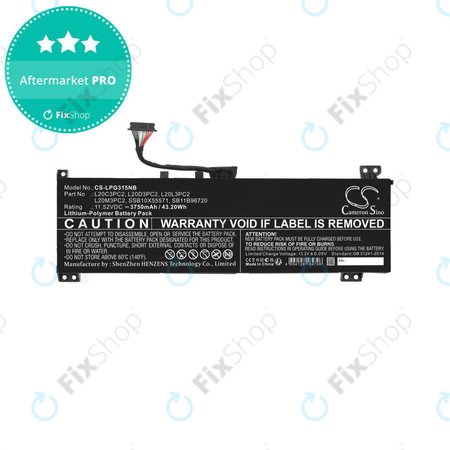 Baterie pro Lenovo IdeaPad Gaming 3, 3750mAh, Li-Pol, 11.52V, L20C3PC2, HQ