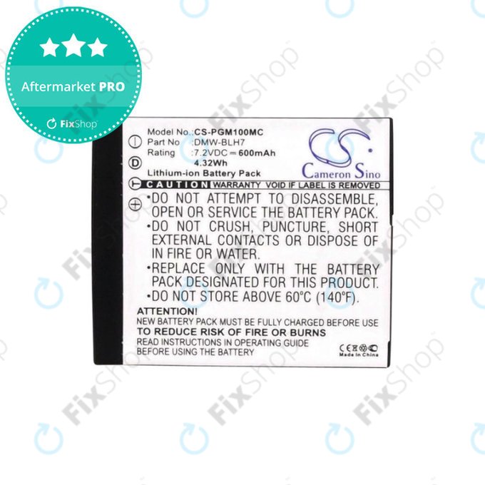 Baterie pro Panasonic Lumix DMC, 600mAh, Li-Ion, 7.2V, DMW-BLH7, HQ