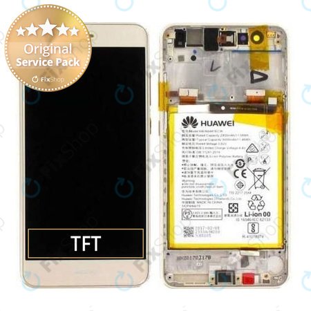 Huawei P10 Lite - LCD Displej + Dotykové Sklo + Rám + Baterie (Platinum Gold) - 02351FSN Genuine Service Pack