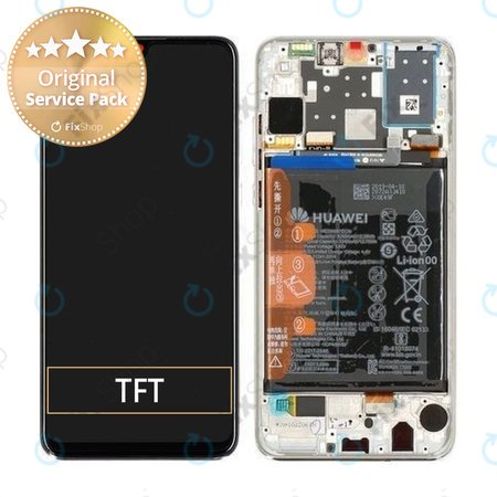 Huawei P30 Lite - LCD Displej + Dotykové Sklo + Rám + Baterie (Pearl White) - 02352RQC Genuine Service Pack